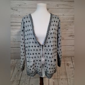 Forenza Vintage oversized cardigan‎ women's small, gray, geometric pattern, zip